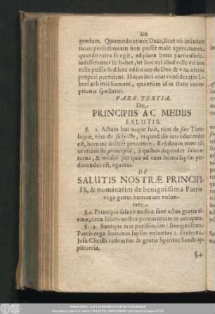 Pars Tertia. De Principiis Ac Mediis Salutis.