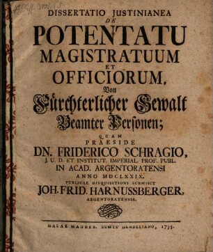 Diss. ... de potentatu magistratuum et officiorum