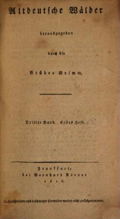 Altdeutsche Wälder. 3. 1816/17