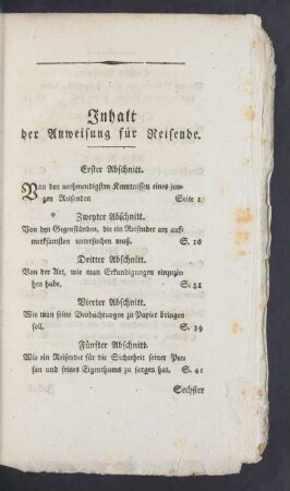 Inhalt der Anweisung für Reisende.