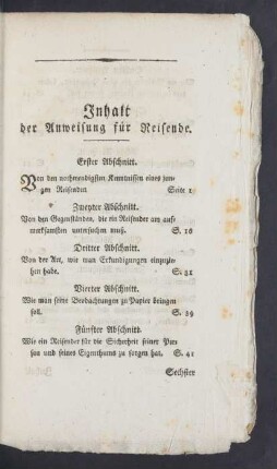Inhalt der Anweisung für Reisende.