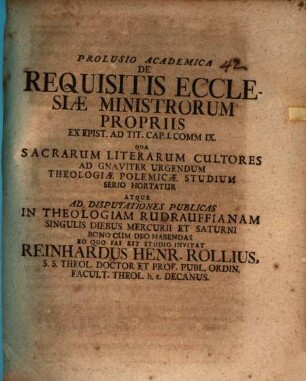 Prolusio academica de requisitis ecclesiae ministrorum propriis
