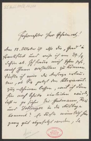 Brief an Ludwig Strecker  und B. Schott's Söhne : 22.09.1907