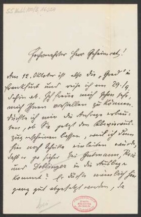 Brief an Ludwig Strecker <senior> und B. Schott's Söhne : 22.09.1907