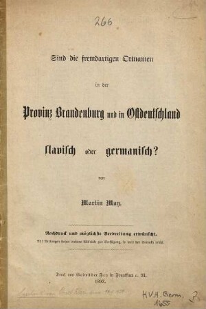 Sind die fremdartigen Ortnamen in der Provinz Brandenburg und in Ostdeutschland slavisch oder germanisch?