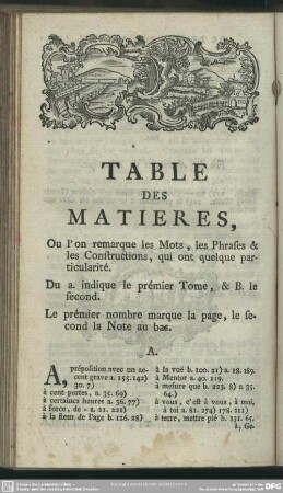 Table Des Matieres, Ou l'on remarque les Mots, les Phrases & les Constructions, qui ont quelque particularité