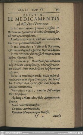 Caput XI. De Medicamentis ad Affectus Uterinos
