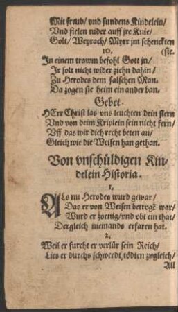Von unschüldigen Kindelein Historia.