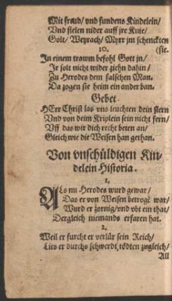 Von unschüldigen Kindelein Historia.