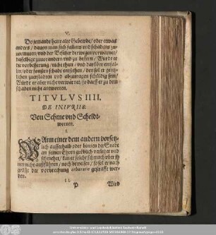 Titulus IIII. De Iniuriis. Von Schme und Scheldtworten.
