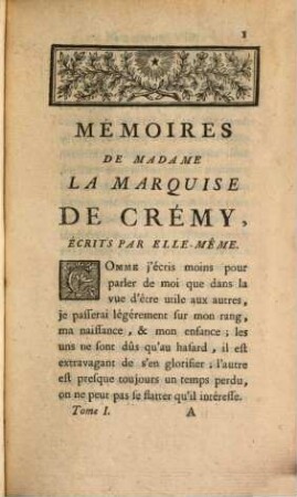Mémoires De Madame La Marquise De Crémy, 1