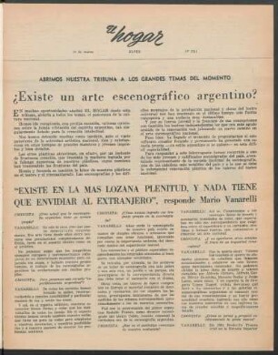 ¿Existe un arte escenográfico argentino? : "Existe en la más lozana plenitud, y nada tiene que envidiar al extranjero", rsponde Mario Vanarelli