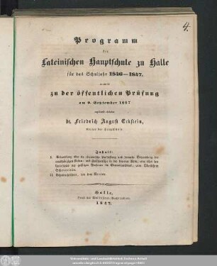 1847: Programm der Lateinischen Hauptschule in Halle : für d. Schuljahr ...