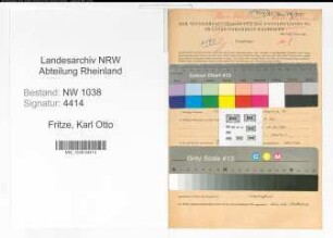 Entnazifizierung Karl Otto Fritze , geb. 04.01.1913 (Beamter)