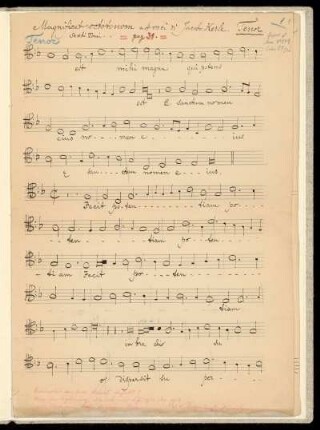 Abschriftvon Jacobus de Kerle: Magnificat octo tonum cum quatuor vocibus. Liber primus. Tenor, Seite 31-36