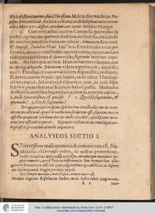 ANALYSEOS SECTIO I.