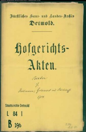 Bexten, Konduktor, Kinder Vormunde zu Horn gegen Hollmann, Griemert und Böckhoff zu Wellentrup