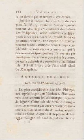 Article onzieme. Des isles de Mindanao & Jolo