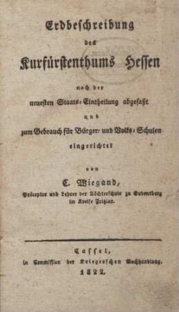 Erdbeschreibung des Kurfürstenthums Hessen
