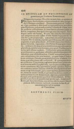 In Epistolam Ad Philippenses Argumentum ...
