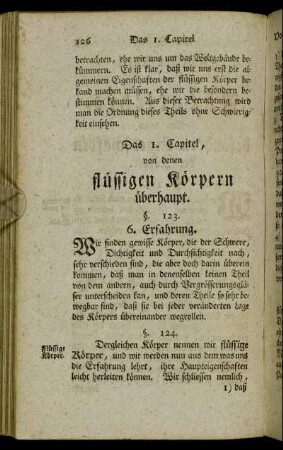 Das 1. Capitel, von denen flüssigen Körpern überhaupt.