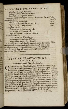 Tertius Tractatus Huius Partis. De tribus præcipuis syllogismi speciebus.