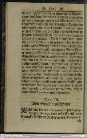Cap. IX. Von Speise und Tranck