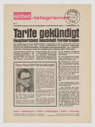 "Tarife gekündigt. Hauptvorstand beschließt Forderungen"
