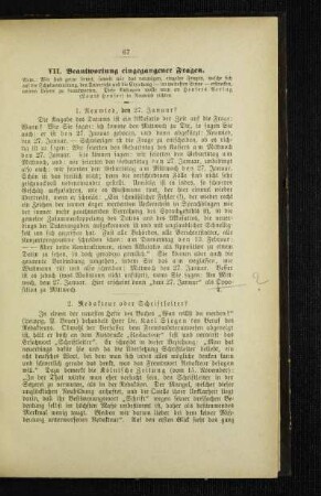 Beantwortung eingegangener Fragen