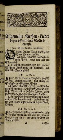 I. Allgemeine Kirchen-Lieder beym öffentlichen Gottesdienste.