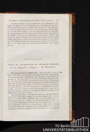 Neunter Abschnitt. Einfluss der atmosphärischen und tellurischen Elektricität auf die Telegraphen-Amlagen. - Die Blitzableiter.