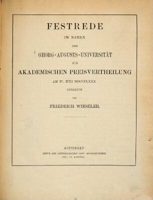 Ueber den Hermes des Praxiteles : Festrede der Goettinger Universitaet. 4. Juni. 1880