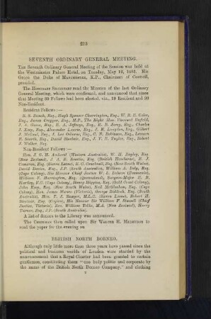 Seventh Ordinary General Meeting: British North Borneo. By Sir Walter H. Medhurst.