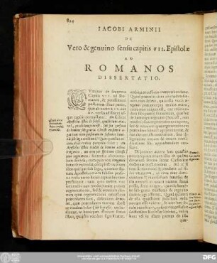 Iacobi Arminii De Vero & genuino sensu capitis VII. Epistolae Ad Romanos Dissertatio.