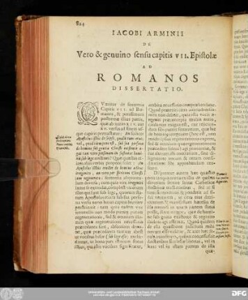 Iacobi Arminii De Vero & genuino sensu capitis VII. Epistolae Ad Romanos Dissertatio.