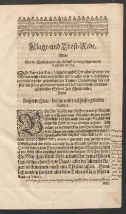 Klage- und Trost-Rede.