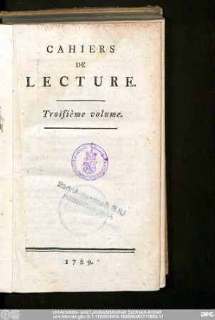 3.1789: Cahiers de lecture
