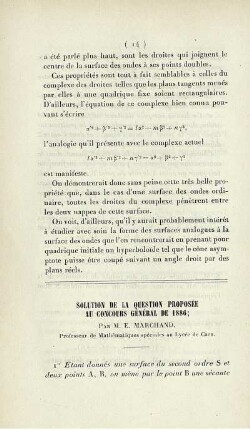 Solution de la question proposée au concours général de 1886.