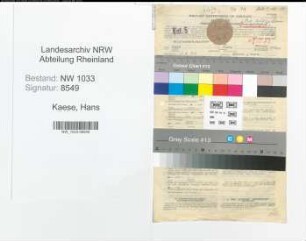 Entnazifizierung Hans Kaese , geb. 23.05.1910 (Polizeiwachtmeister)