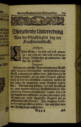 Vierzehende Unterredung. Von der Glückseligkeit bey der Kauffmannschafft.