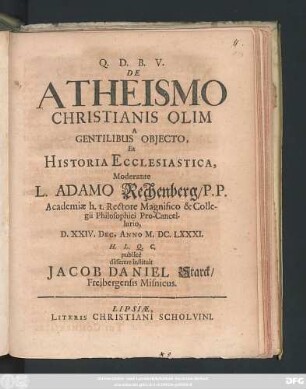 De Atheismo Christianis Olim A Gentilibus Obiecto, Ex Historia Ecclesiastica