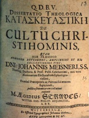Diss. theol. kataskeuastikē de cultu Christi hominis