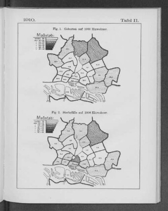 Tafel II. 1910. Fig. 1. Geburten auf 1000 Einwohner.