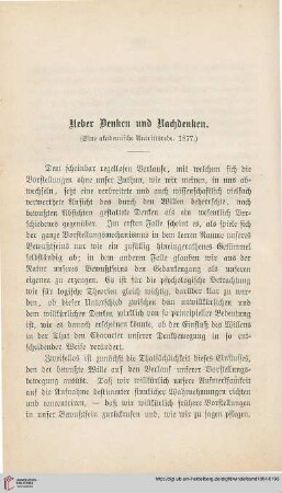 Ueber Denken und Nachdenken (Eine akademische Antrittsrede 1877)