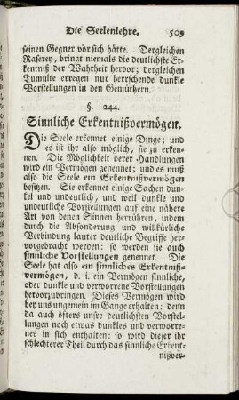 Sinnliche Erkentnißvermögen.
