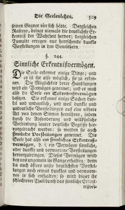 Sinnliche Erkentnißvermögen.