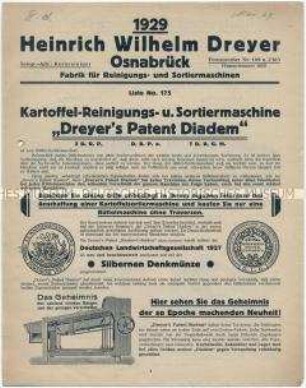 Kartoffel-Reinigungs- und Sortiermaschine "Dreyer´s Patent Diadem"
