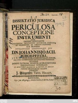 Dissertatio Juridica De Periculosa Conceptione Instrumenti