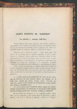 Cuarta encuesta de "Nosotros" : música y nuestro folk-lore