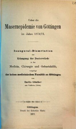 Ueber die Masernepidemie von Göttingen im Jahre 1874/75 : Inaug.-Diss.